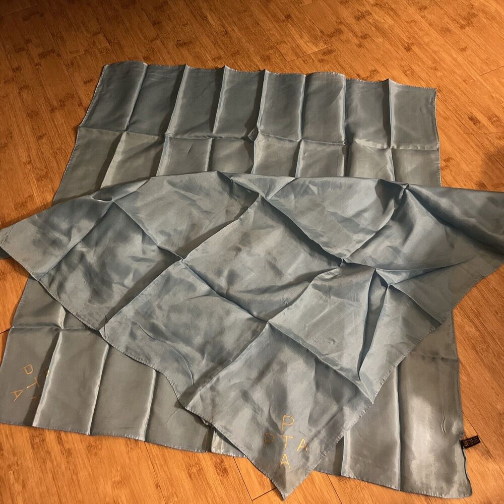 2 Vintage Blue PTA scarves 27” square Another Hit rayon Japan